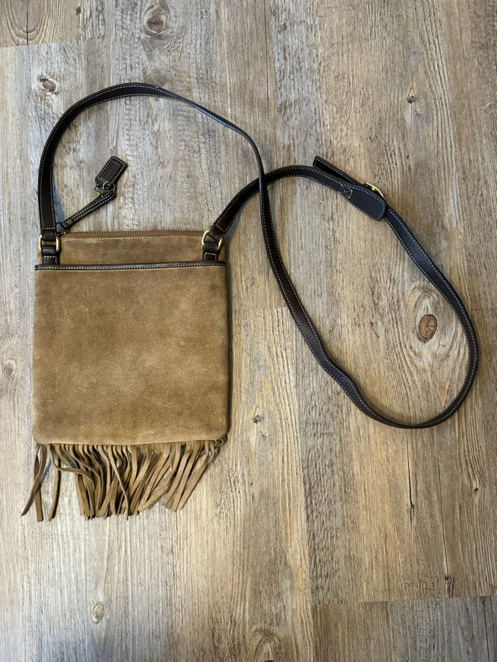 Vintage Genuine Y2K Coach Brown Suede Crossbody bag with Brass Zipper